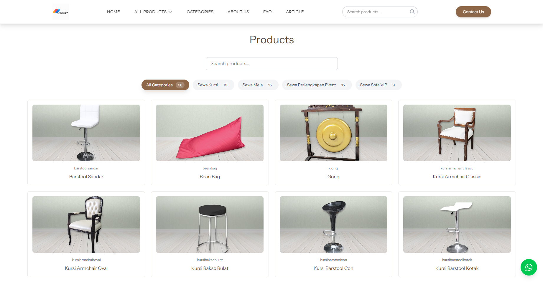 Screenshot of Sewa Sofa Jakarta project showing the main interface and features
