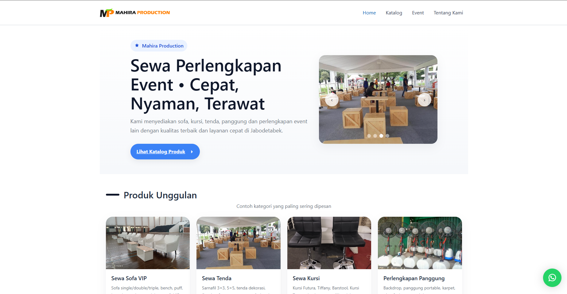 Screenshot of Mahira Production project showing the main interface and features