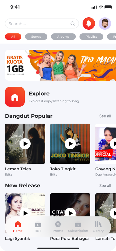 Screenshot of Dangdut Mania project showing the main interface and features